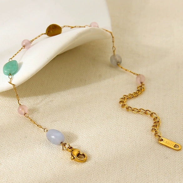 Wholesale Geometric Natural Stone Stainless Steel 18K Gold Plated Bracelet And Necklace Set For Women