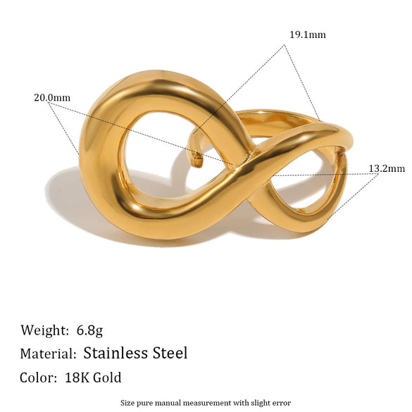Wholesale Geometric Niche Style Stainless Steel 18K Goldplated Figureeight Open Ring For Women