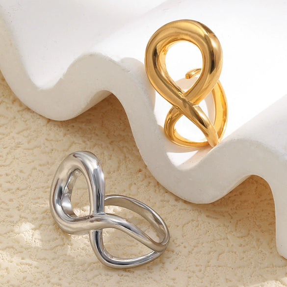 Wholesale Geometric Niche Style Stainless Steel 18K Goldplated Figureeight Open Ring For Women