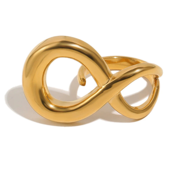 Wholesale Geometric Niche Style Stainless Steel 18K Goldplated Figureeight Open Ring For Women