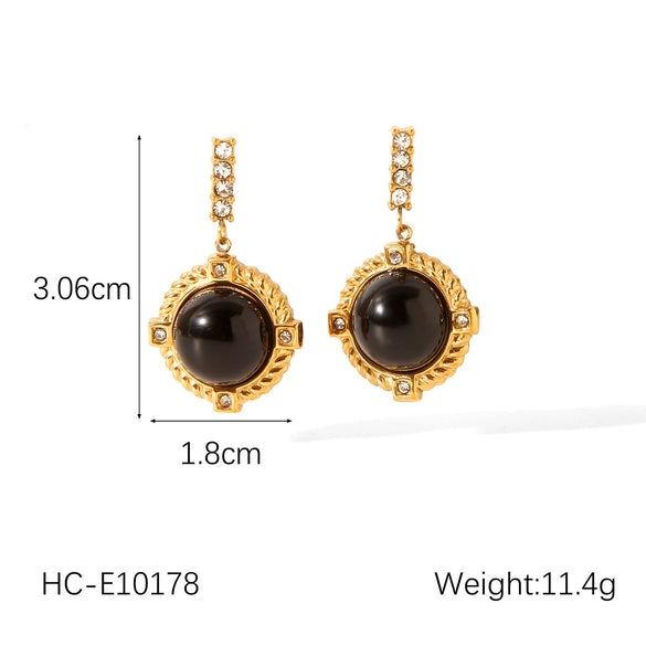 Wholesale Geometric Obsidian Studded Stainless Steel Electroplated Jewelry For Women Earrings And Sweater Chain Necklace