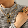 Wholesale Geometric Obsidian Studded Stainless Steel Electroplated Jewelry For Women Earrings And Sweater Chain Necklace