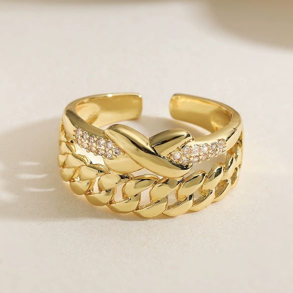 Wholesale Geometric Open Women's Fashion Retro Ring Copper 18K Gold Plated Micropaved