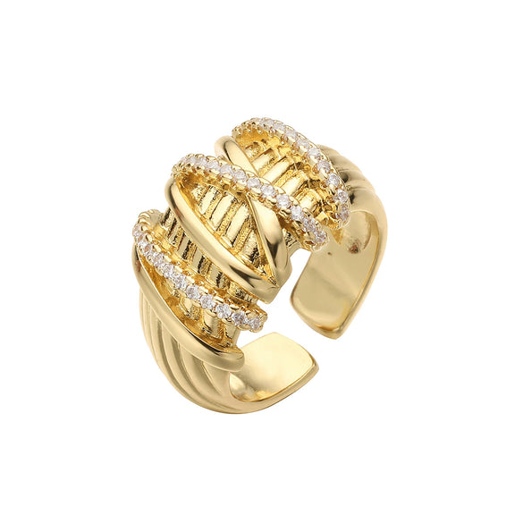 Wholesale Geometric Open Women's Fashion Retro Ring Copper 18K Gold Plated Micropaved