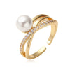 Wholesale Geometric Opening Ring Copper Plated 18K Gold Zircon Pearl Women's Design Sense Niche Advanced