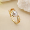 Wholesale Geometric Opening Ring Copper Plated 18K Gold Zircon Pearl Women's Design Sense Niche Advanced