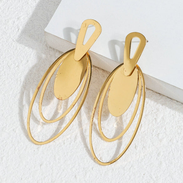 Wholesale Geometric Oval Hoop Stainless Steel 18K Goldplated Women's Casual Earrings