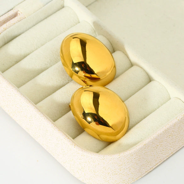 Wholesale Geometric Oval 18K Gold Plated Stainless Steel Earrings For Women Simple Modern Style Jewelry