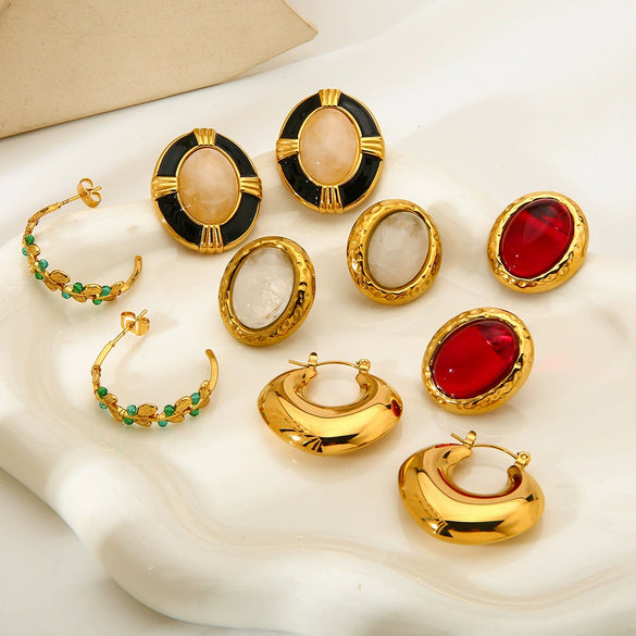Wholesale Geometric Oval 18K Gold Plated Stainless Steel Earrings For Women
