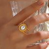 Wholesale Geometric Oval Pearl Inlaid Stainless Steel Ring For Women Electroplated