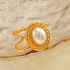 Wholesale Geometric Oval Pearl Inlaid Stainless Steel Ring For Women Electroplated