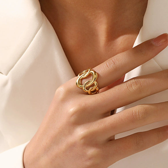 Wholesale Geometric Oval Stainless Steel Ladies Hip Hop Exaggerated Nonfading Electroplated Ring
