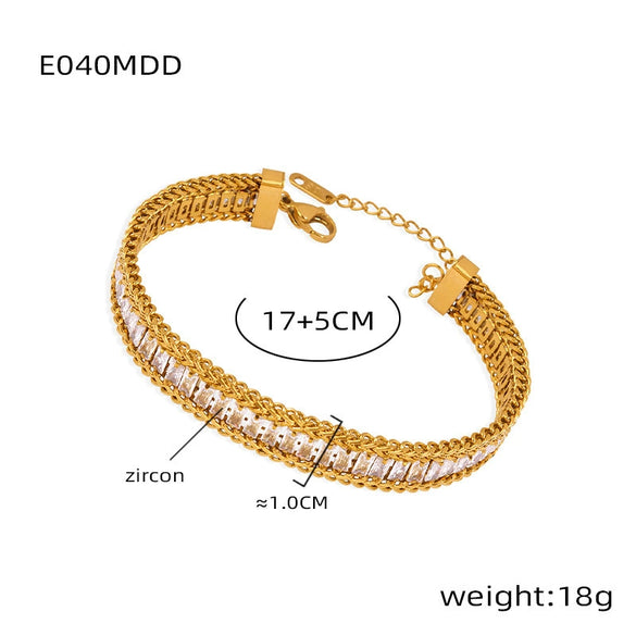 Wholesale Geometric Pattern Inlaid Zircon Goldplated Titanium Steel Bracelet For Women