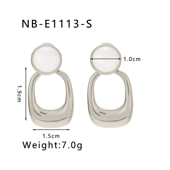 Wholesale Geometric Pattern Opal Pendant Stitching Earrings 18K Gold Plated Stainless Steel Double Layer Women's Earrings