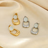 Wholesale Geometric Pattern Opal Pendant Stitching Earrings 18K Gold Plated Stainless Steel Double Layer Women's Earrings