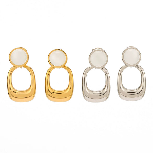 Wholesale Geometric Pattern Opal Pendant Stitching Earrings 18K Gold Plated Stainless Steel Double Layer Women's Earrings