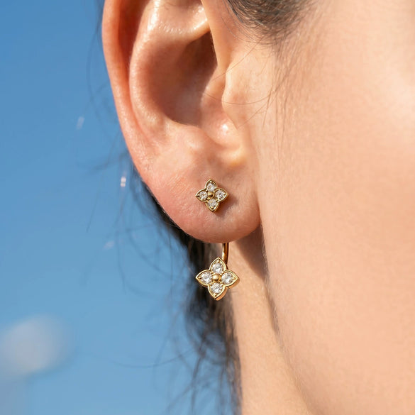 Wholesale Geometric Pattern Stainless Steel Electroplated Inlaid Zircon Women's Earrings