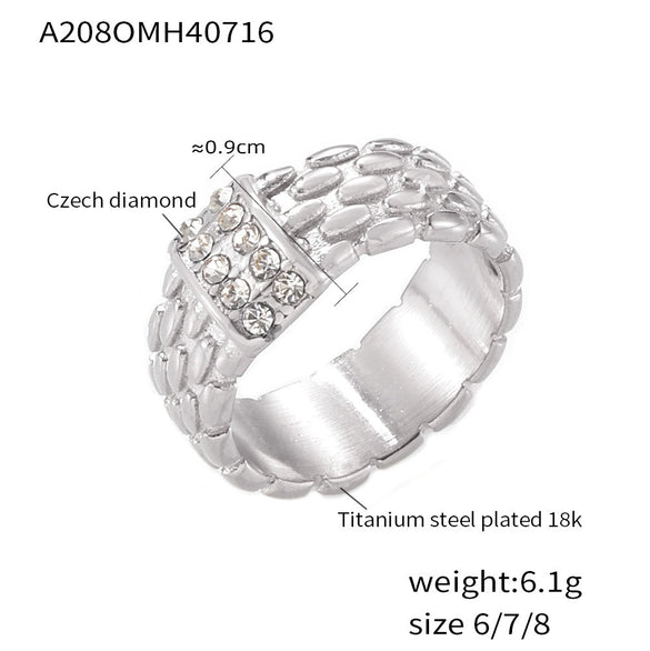 Wholesale Geometric Patterned Inlaid Woven Texture 18K True Gold Plated Titanium Steel Ring Jewelry For Women