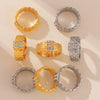 Wholesale Geometric Patterned Inlaid Woven Texture 18K True Gold Plated Titanium Steel Ring Jewelry For Women
