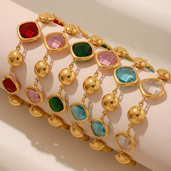 Wholesale Geometric Patterned 316L Stainless Steel 18K Real Gold Plated Czech Glass Women's Fashion Bracelet Jewelry