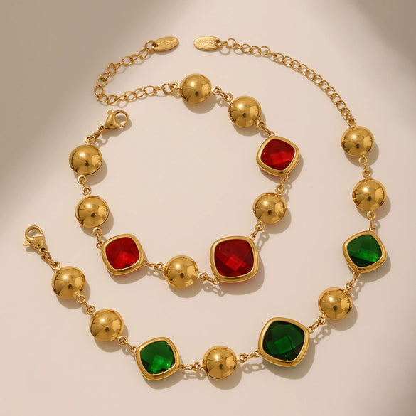 Wholesale Geometric Patterned 316L Stainless Steel 18K Real Gold Plated Czech Glass Women's Fashion Bracelet Jewelry