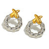 Wholesale Geometric Pearl And Black Agate Eyes Earrings In Stainless Steel With 18K Gold Plated Twist Cross Design For Women