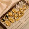 Wholesale Geometric Pearl And Black Agate Eyes Earrings In Stainless Steel With 18K Gold Plated Twist Cross Design For Women