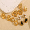 Wholesale Geometric Pearl And Black Agate Eyes Earrings In Stainless Steel With 18K Gold Plated Twist Cross Design For Women