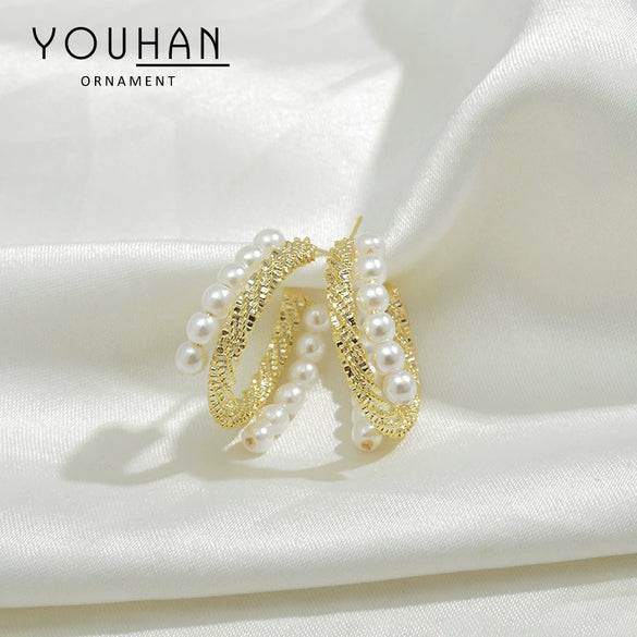 Wholesale Geometric Pearl Earrings Copper S925 Silver Needle Metal Style For Female