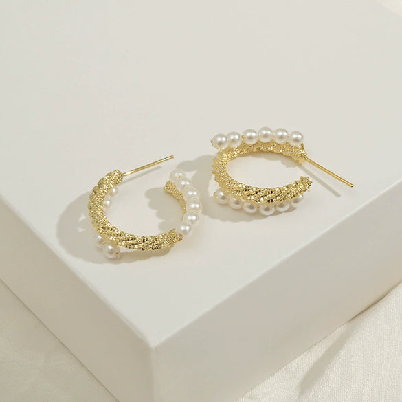 Wholesale Geometric Pearl Earrings Copper S925 Silver Needle Metal Style For Female