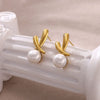 Wholesale Geometric Pearl Earrings Stainless Steel Gold Electroplated Unisex