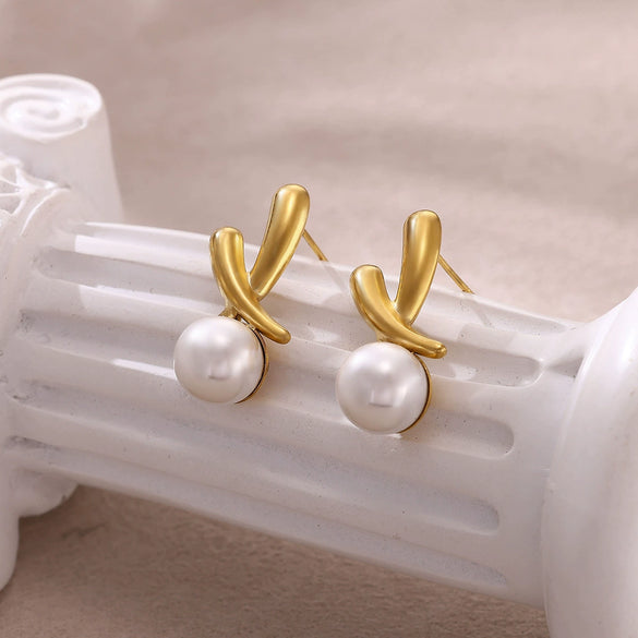 Wholesale Geometric Pearl Earrings Stainless Steel Gold Electroplated Unisex