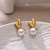 Wholesale Geometric Pearl Earrings Stainless Steel Gold Electroplated Unisex