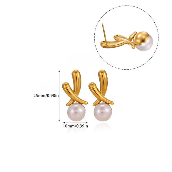 Wholesale Geometric Pearl Earrings Stainless Steel Gold Electroplated Unisex