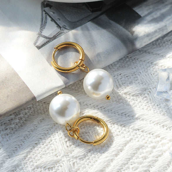 Wholesale Geometric Pearl Earrings Titanium Steel Jewelry Electroplated Retro Style For Women