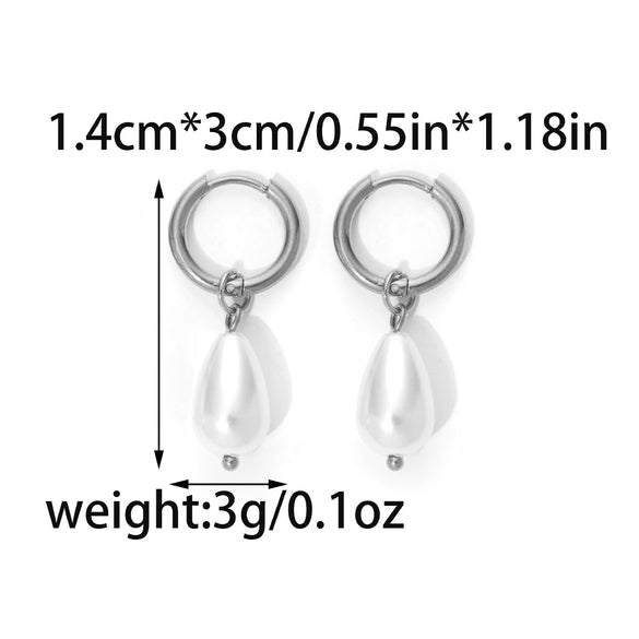 Wholesale Geometric Pearl Earrings Titanium Steel Jewelry Electroplated Retro Style For Women