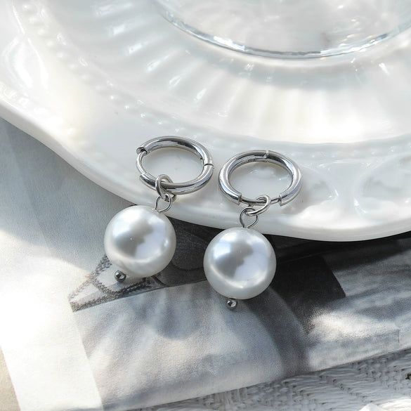 Wholesale Geometric Pearl Earrings Titanium Steel Jewelry Electroplated Retro Style For Women
