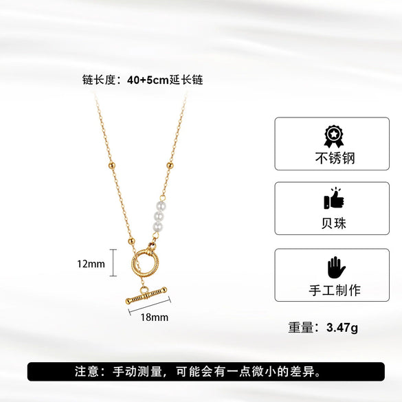 Wholesale Geometric Pearl Pendant Necklace In Stainless Steel With 18K Gold Electroplated Ot Clasp For Women