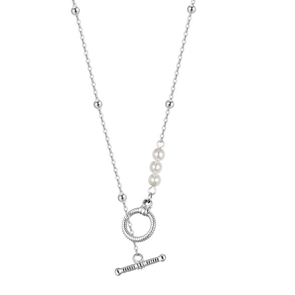 Wholesale Geometric Pearl Pendant Necklace In Stainless Steel With 18K Gold Electroplated Ot Clasp For Women