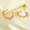 Wholesale Geometric Pearlencrusted Cshaped Stainless Steel 18K Gold Plated Earrings For Women