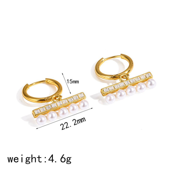 Wholesale Geometric Pearlencrusted Stainless Steel Women's Earrings With Vacuum Real Gold Plating