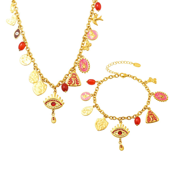 Wholesale Geometric Pendant Necklace And Bracelet Set In Stainless Steel With Furnace Vacuum Plating For Women Summer Fashion