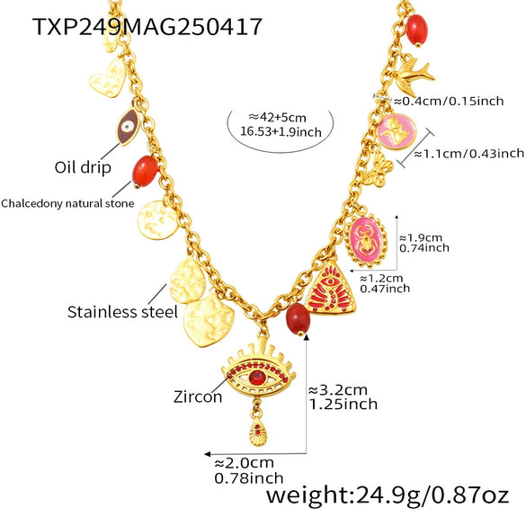 Wholesale Geometric Pendant Necklace And Bracelet Set In Stainless Steel With Furnace Vacuum Plating For Women Summer Fashion