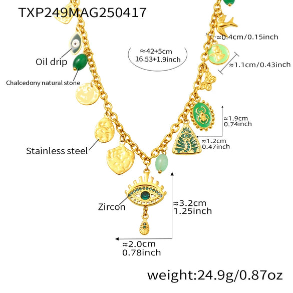 Wholesale Geometric Pendant Necklace And Bracelet Set In Stainless Steel With Furnace Vacuum Plating For Women Summer Fashion