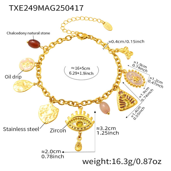 Wholesale Geometric Pendant Necklace And Bracelet Set In Stainless Steel With Furnace Vacuum Plating For Women Summer Fashion