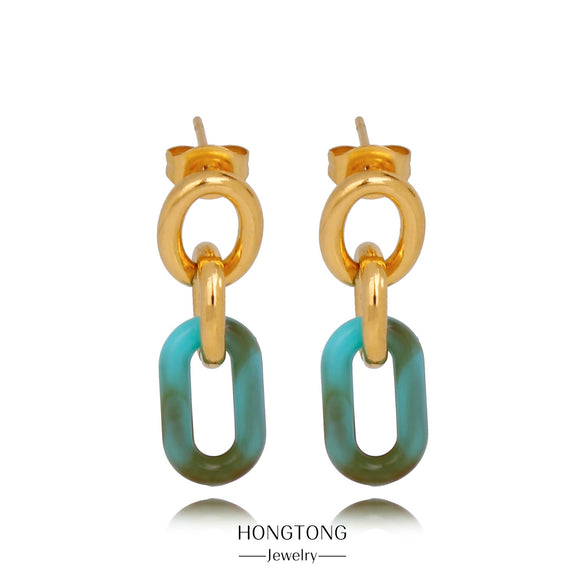 Wholesale Geometric Personality Earrings Acrylic Stainless Steel Mixed Material 18K Gold Plated Electroplating For Women