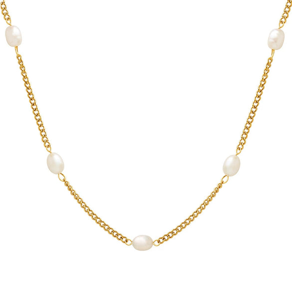 Wholesale Geometric Personality Freshwater Pearl Spliced Titanium Steel Gold Plated Necklace For Women