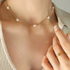 Wholesale Geometric Personality Freshwater Pearl Spliced Titanium Steel Gold Plated Necklace For Women
