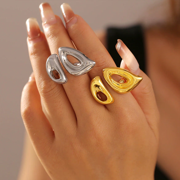 Wholesale Geometric Pig Nose Shaped Hollow Open Ring Copper 18K Gold Plated For Women