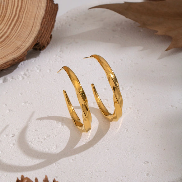 Wholesale Geometric Plain Hoop Earrings Stainless Steel Pvd Furnace Vacuum Real Gold Plated Jewelry For Girls
